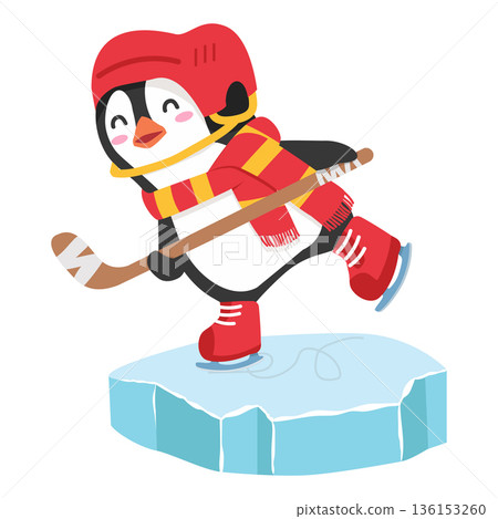 Penguin Playing Hockey on Ice Penguin Playing Hockey on Ice 136153260