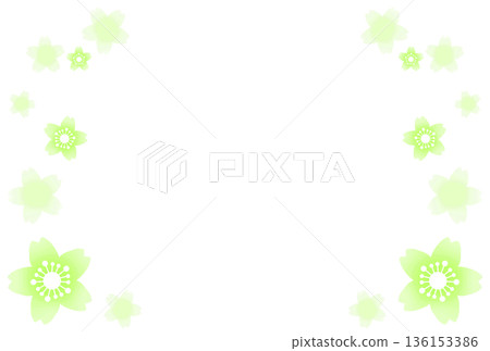 一幅被黃綠色櫻花環繞的畫框 136153386