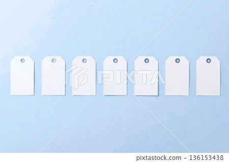 Seven message tags in a row, blue Seven message tags in a row, blue 136153438