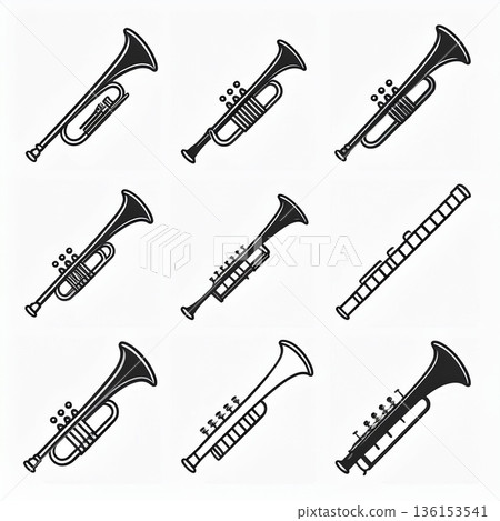 一套簡單的管樂器圖標，例如小號 136153541