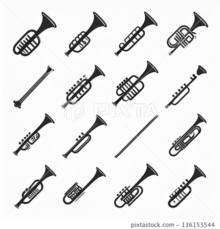 一套簡單的管樂器圖標，例如小號 136153544