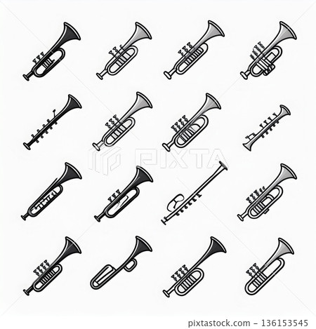 一套簡單的管樂器圖標，例如小號 136153545