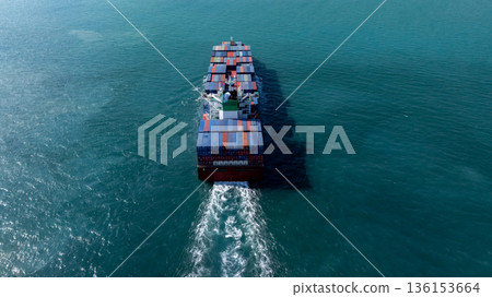 Aerial view container ship carrier container on the sea, Global business logistics and Global trade transportation, Container ship freight shipping import export logistics supply chain. 136153664