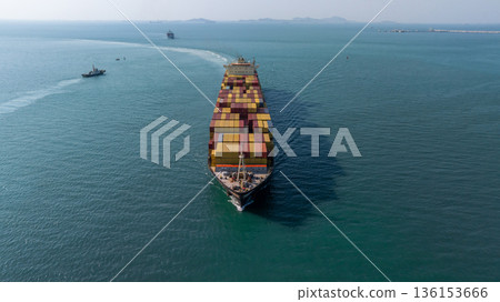 Aerial view container ship carrier container on the sea, Global business logistics and Global trade transportation, Container ship freight shipping import export logistics supply chain. 136153666
