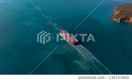 Aerial view container ship carrier container on the sea, Global business logistics and Global trade transportation, Container ship freight shipping import export logistics supply chain. 136153668