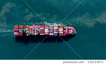 Aerial view container ship carrier container on the sea, Global business logistics and Global trade transportation, Container ship freight shipping import export logistics supply chain. 136153671