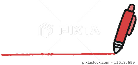 Hand-drawn illustration underlined with a red ballpoint pen Hand-drawn illustration underlined with a red ballpoint pen 136153699