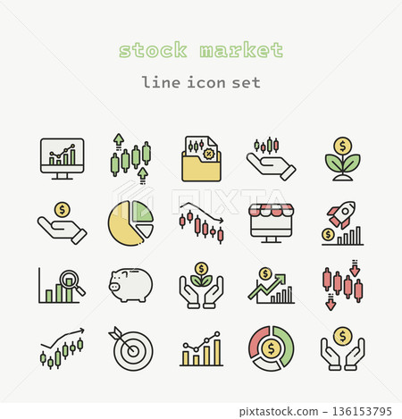 20 Stock Market and Financial Investment Line Icon Set 136153795