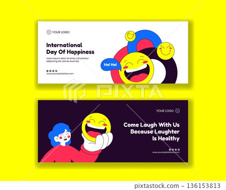 World Happiness Day Flat Cartoon Hand Drawn Horizontal Banner Background Illustration World Happiness Day Flat Cartoon Hand Drawn Horizontal Banner Background Illustration 136153813