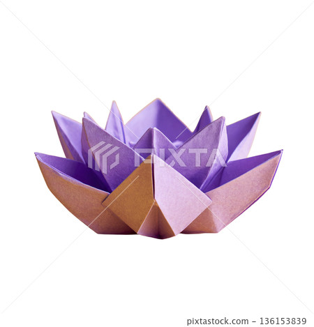 Origami lotus flower on white background 136153839