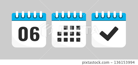 Set icons page calendar - day 6, agenda, done 136153994