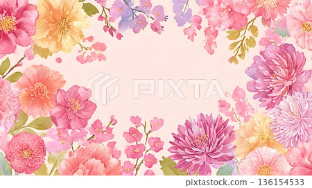 A gentle flower frame background surrounded by spring-colored flowers A gentle flower frame background surrounded by spring-colored flowers 136154533