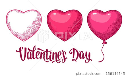 Hearts. Vector black and color vintage engraving illustration Hearts. Vector black and color vintage engraving illustration 136154545