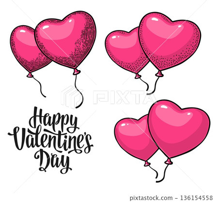 Heart shaped balloon. Vector color vintage engrave 136154558