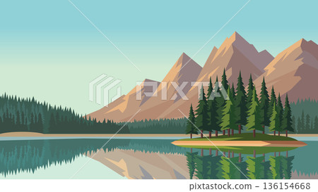 Rocky Hills Surrounding Calm Lakeside View Rocky Hills Surrounding Calm Lakeside View 136154668