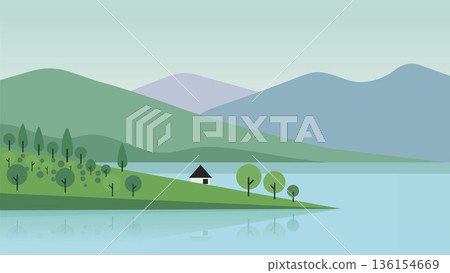 Rolling Hills Framing Serene Lakeside Scene Rolling Hills Framing Serene Lakeside Scene 136154669