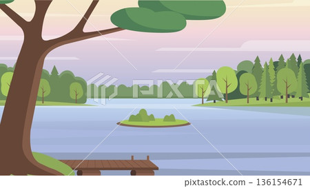 Spring Trees Framing Gentle Lakeside Path Spring Trees Framing Gentle Lakeside Path 136154671