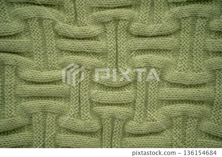 Basketweave Knitted Fabric wool sweater texture background 136154684