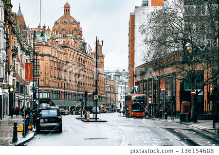 Knightsbridge, London, lined with luxury department stores (some parts soft focus) 136154688