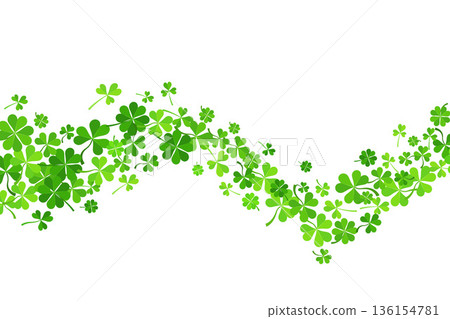 Shamrock clover background. St. Patrick day green leaves wave. Celtic spring party design. Floral flying confetti for banner and poster. Vector trefoil illustration - symbol of luck 136154781