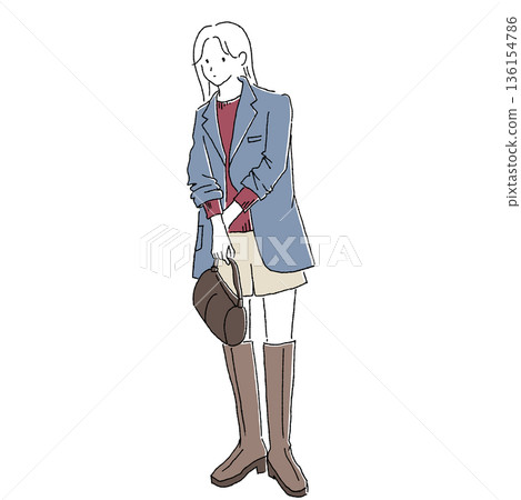 身穿修身夾克和短褲的女性時尚插畫 身穿修身夾克和短褲的女性時尚插畫 136154786