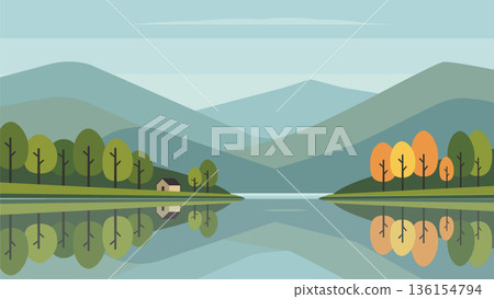 Countryside Meadow Near Wide Open Lake Countryside Meadow Near Wide Open Lake 136154794