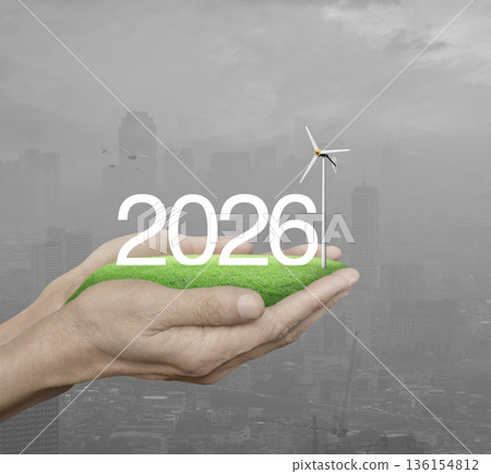 Happy new year 2026 green ecology and saving energy concept 136154812
