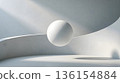 A minimalist abstract space created by a white sphere and curved walls, and the shadows of natural light 3D 136154884