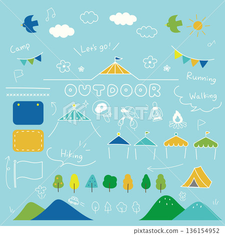 Outdoor outing illustration material set 136154952