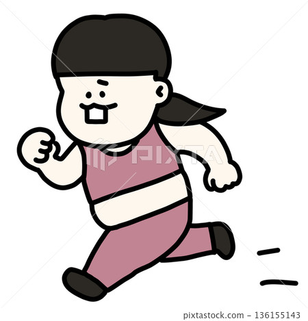 A woman who looks out of breath and in pain while jogging for dieting 136155143