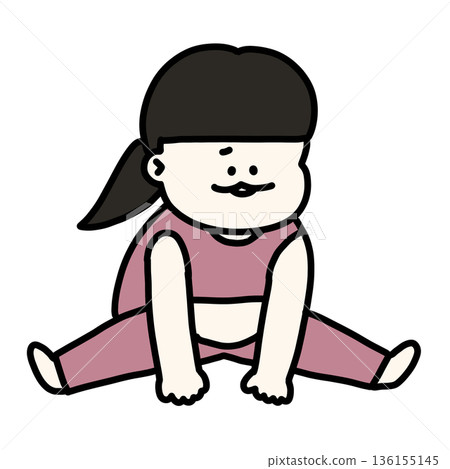 Illustration of a chubby woman struggling with a stiff leg stretch 136155145