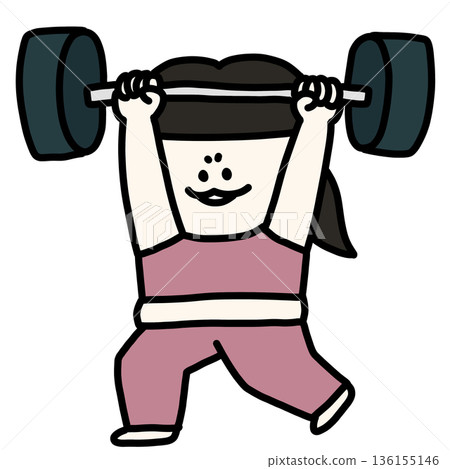 一位身材豐滿的女子雙手舉起槓鈴進行鍛煉 136155146