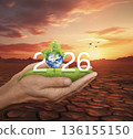 Happy new year 2026 ecological cover, Save the earth concept, Elements of this image furnished by NASA, Generative AI 136155150