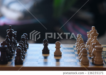 A chess board with pieces ready to play A chess board with pieces ready to play 136155171