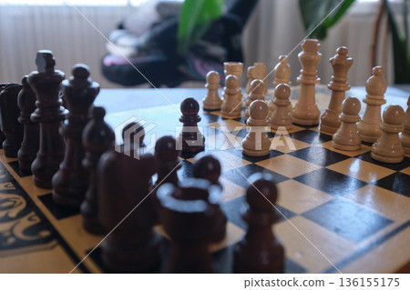A chess board with pieces ready to play A chess board with pieces ready to play 136155175