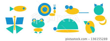 Abstract Geometric Animal Character Set for Kids Abstract Geometric Animal Character Set for Kids 136155289
