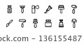 Painting tools icon set, simple black outline. Paintbrush, paint roller and bottles. 136155487