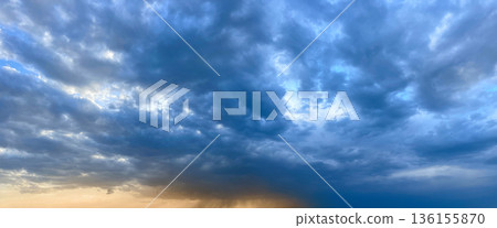 Weather landscape. Dark blue clouds on dramatic sky Weather landscape. Dark blue clouds on dramatic sky 136155870