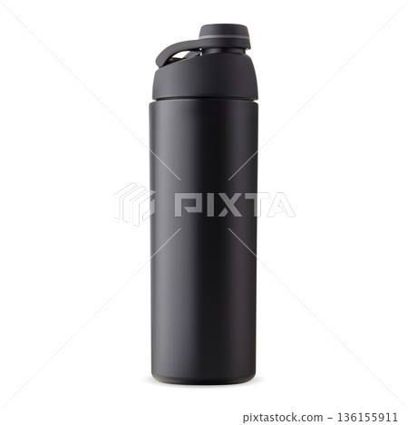 Black recyclable sport water bottle, drink container 136155911