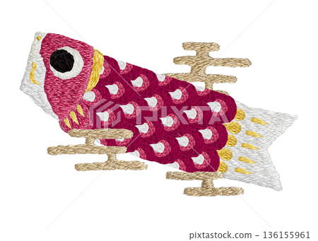 【紅鯉魚飄帶】手工刺繡插畫材質 【紅鯉魚飄帶】手工刺繡插畫材質 136155961