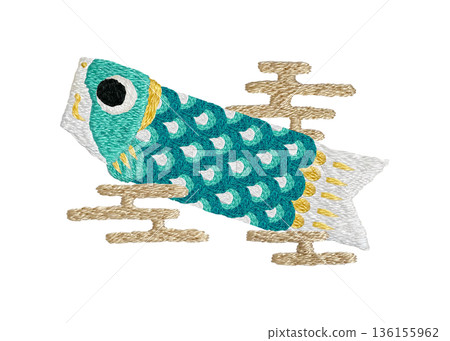 【綠鯉魚飄帶】手工刺繡圖案材質 【綠鯉魚飄帶】手工刺繡圖案材質 136155962