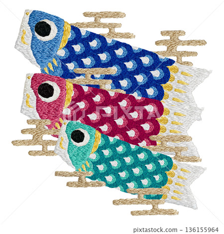 [Carp streamer tip] Hand embroidery illustration material 136155964