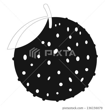 Black and White Stylized Lychee or Rambutan with Leaf Icon for Healthy Food and Tropical Themes Black and White Stylized Lychee or Rambutan with Leaf Icon for Healthy Food and Tropical Themes 136156079