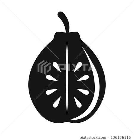 Black silhouette of a halved guava with seeds on a white background Black silhouette of a halved guava with seeds on a white background 136156116