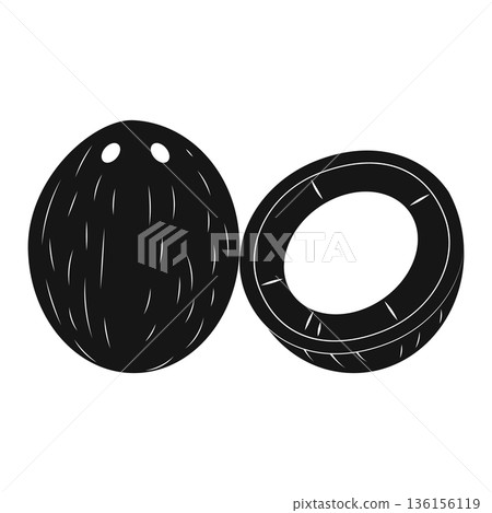 Tropical Whole and Halved Coconut Silhouette Icon for Food and Drink Design Tropical Whole and Halved Coconut Silhouette Icon for Food and Drink Design 136156119