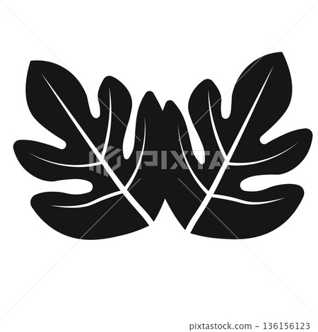 Two Stylized Tropical Leaves Black Silhouette Icon for Nature, Botany, and Jungle Designs 136156123