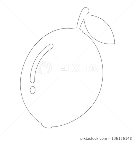 Outline drawing of a passion fruit with leaf and stem on a white background 136156148