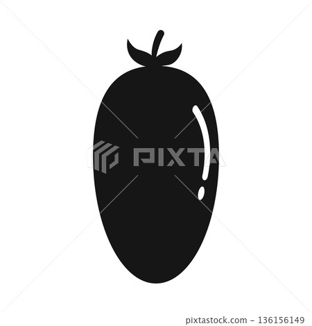 Black silhouette of a ripe jujube fruit with a stem and leaves on a white background 136156149