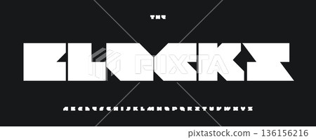 Blocks Font Logo Alphabet Thick Letter Set Modern Typography, Geometry Typographic Design Fat Title Text, EDM Typo Poster Headline, Digital Techno Logotype, Bold Sans Serif Fonts. Vector Typeface 136156216