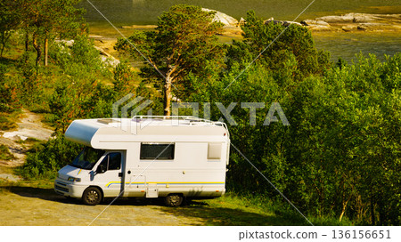 Camper car camp on norwegian nature 136156651